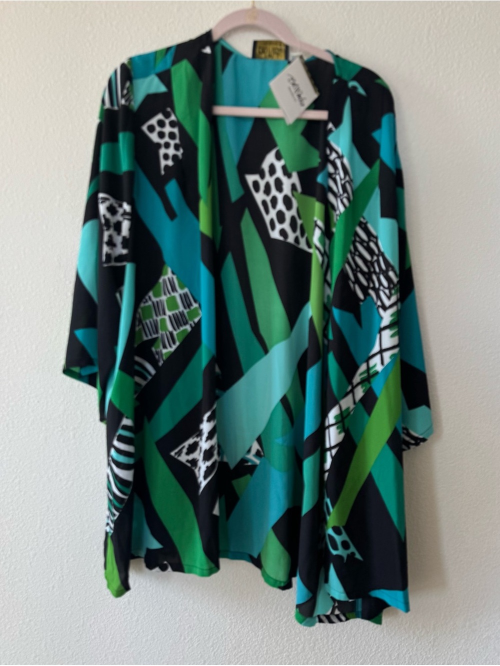 Bob Mackie Wearable Art Kimono Jacket Womens 3X Green Teal Abstract NWT